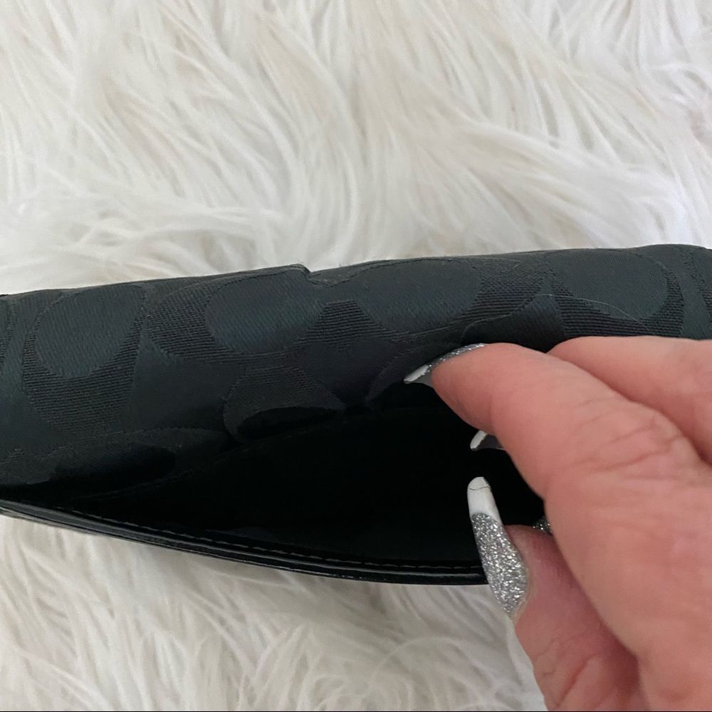 Coach Black Canvas Signature Patent Leather Foldover Wallet - Picture 3 of 9